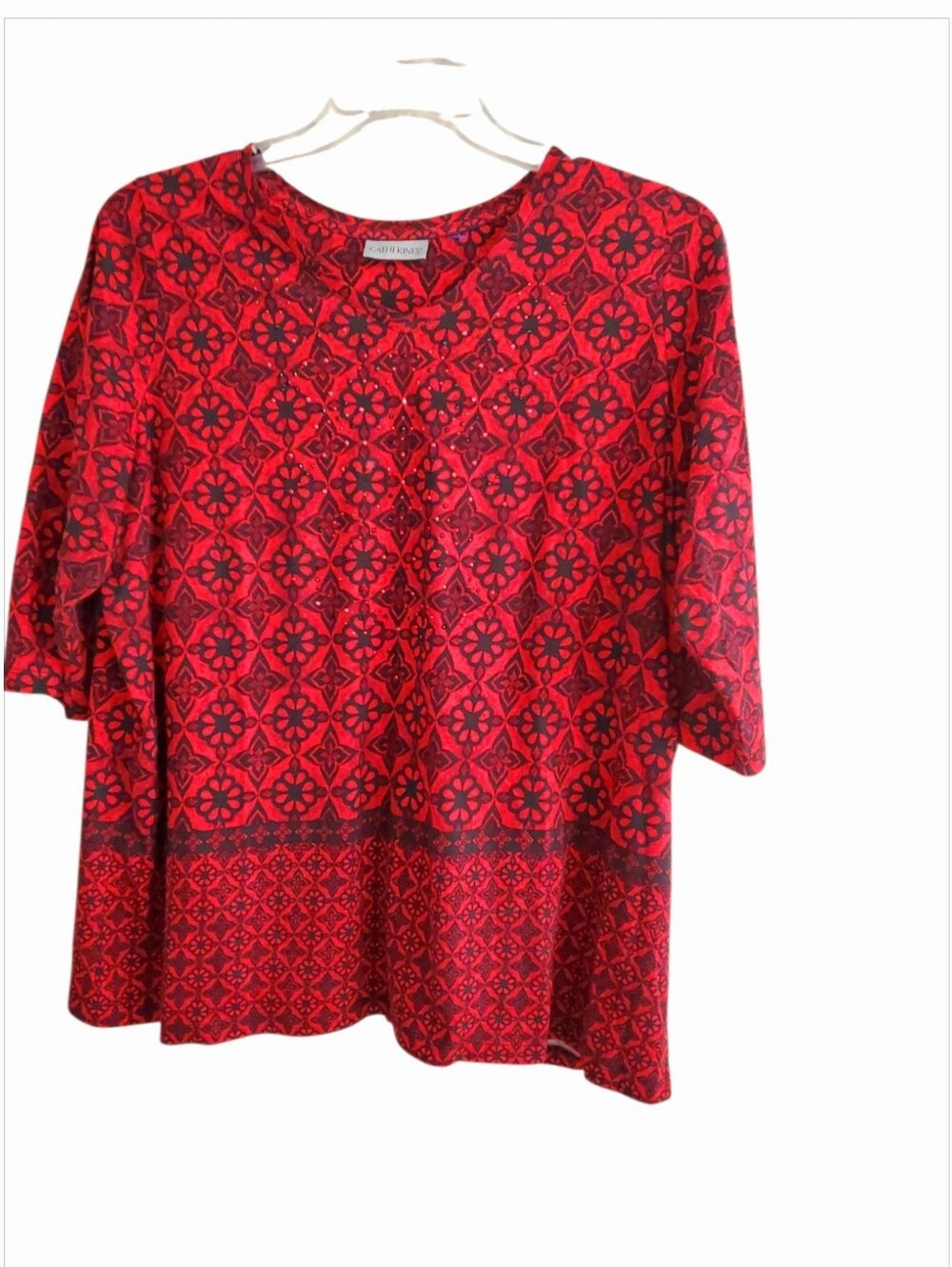 Catherines Red and Black Patterned Women's Plus Size Blouse. 3X